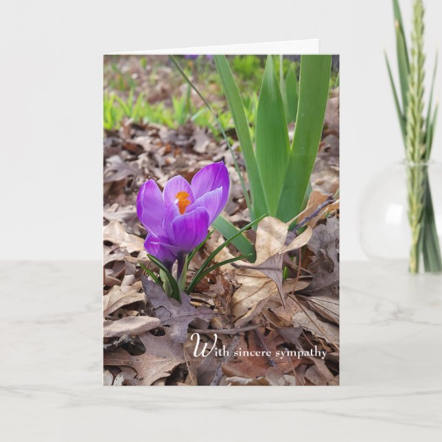 Spring Crocus in Leaves Sympathy Card (Front)