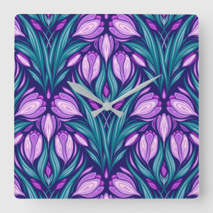 Spring crocuses square wall clock