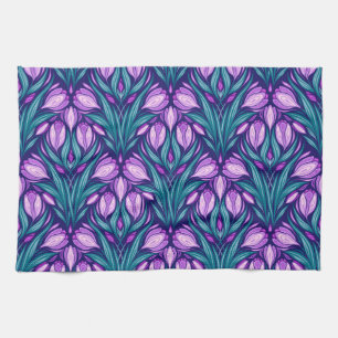 Spring crocuses tea towel