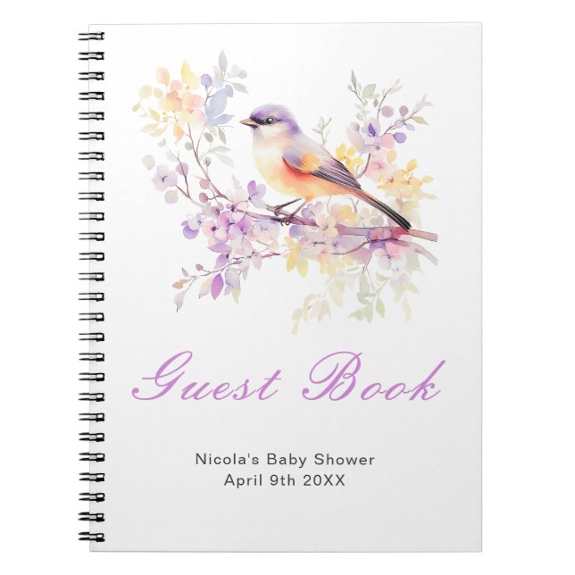 Spring Cute Bird Baby Shower Guest Book (Front)