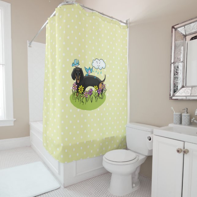 Spring Dachshund (black and tan) Cute dog Shower Curtain (In Situ)