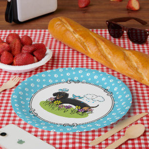 Spring Dachshund Dog Dachsie (black and tan) Cute Paper Plate