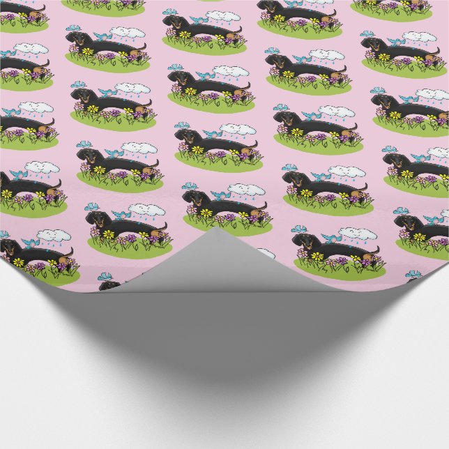 Spring Dachshund Dog Dachsie (black and tan) Cute Wrapping Paper (Corner)