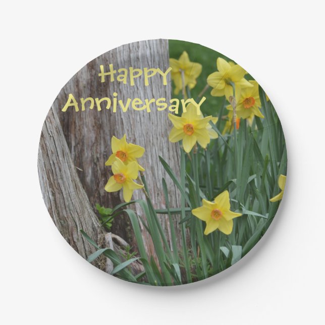 Spring Daffodil Anniversary Paper Plate (Front)