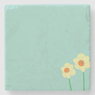 Spring Daffodil Background Yellow Flowers on Blue Stone Coaster