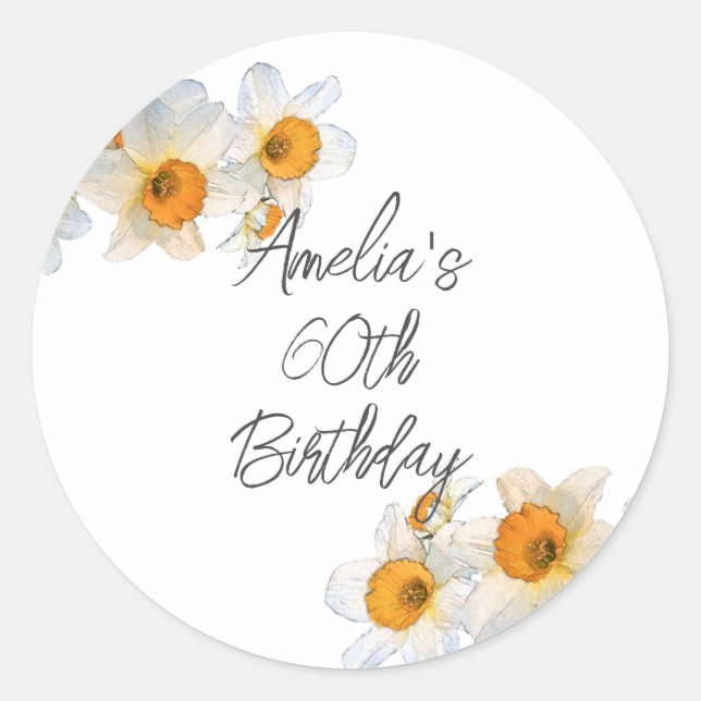Spring Daffodil  Birthday Classic Round Sticker (Front)
