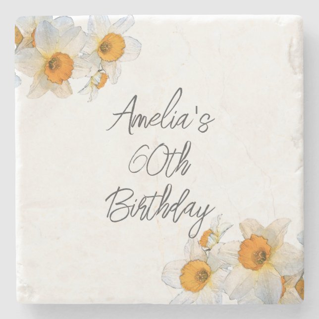 Spring Daffodil  Birthday Stone Coaster (Front)