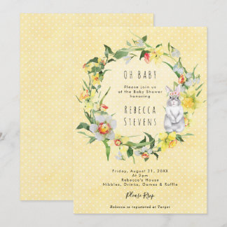 spring daffodil bunny baby shower invitation