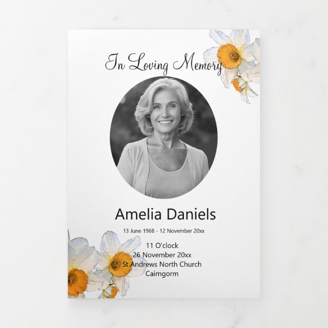 Spring Daffodil Celebration of life Program Tri-Fold Announcement (Cover)