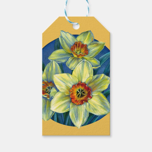 Spring daffodil fine art painting yellow gift tag (Front)