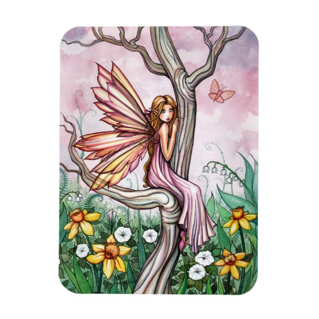 Spring Daffodil Flower Fairy Magnet (Vertical)