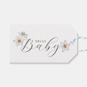 Spring Daffodil Hello Baby Script baby Shower Gift Tags
