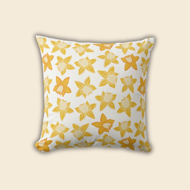 Spring Daffodil Pattern Cushion (Daffodil spring floral throw pillow)