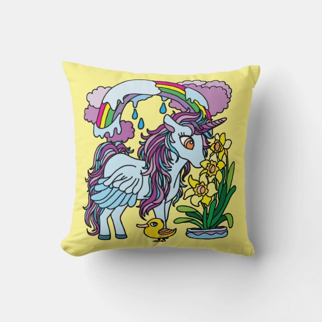 Spring Daffodils and Unicorn Cushion (Front)