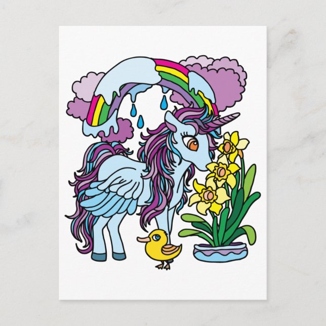 Spring Daffodils and Unicorn Postcard (Front)
