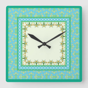 Spring Daffodils Border and Polka Dots Wall Clock