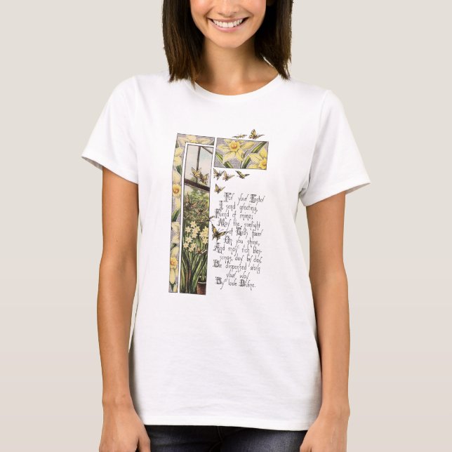 Spring Daffodils & Butterflies Vintage Easter T-Shirt (Front)