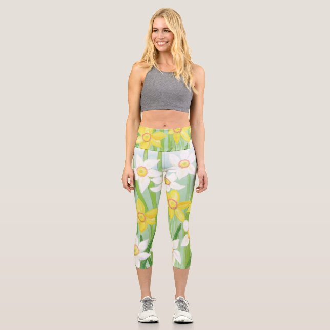 Spring Daffodils  Capri Leggings (Front)