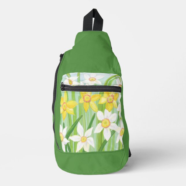 Spring Daffodils Green Sling Bag (Front)