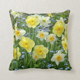 Spring daffodils print throw cushion