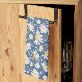 Spring Daisies - Dark Blue Tea Towel