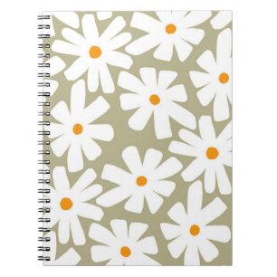 Spring daisies floral retro pattern sage green notebook