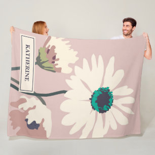 Spring Daisies Modern Floral Blooms Personalized  Fleece Blanket