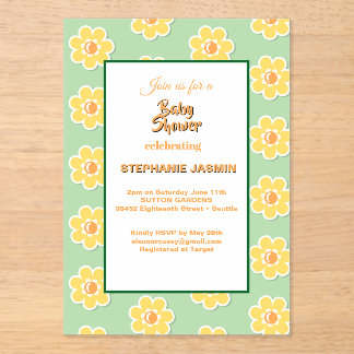 Spring Daisies on Pastel Sage Green Acrylic Invitations