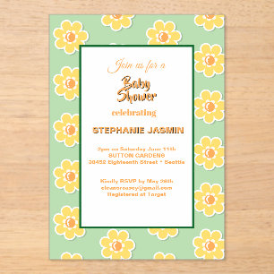 Spring Daisies on Pastel Sage Green Acrylic Invitations
