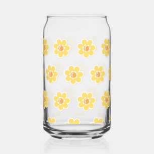 Spring Daisies on Pastel Sage Green Can Glass
