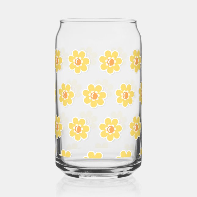 Spring Daisies on Pastel Sage Green Can Glass (Front)