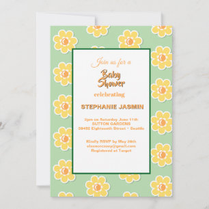 Spring Daisies on Pastel Sage Green Invitation