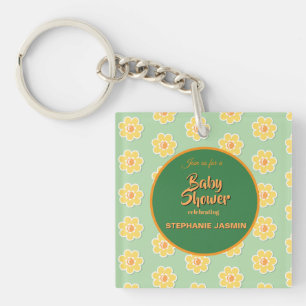 Spring Daisies on Pastel Sage Green Key Ring