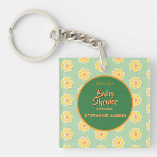 Spring Daisies on Pastel Sage Green Key Ring