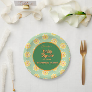 Spring Daisies on Pastel Sage Green Paper Plate