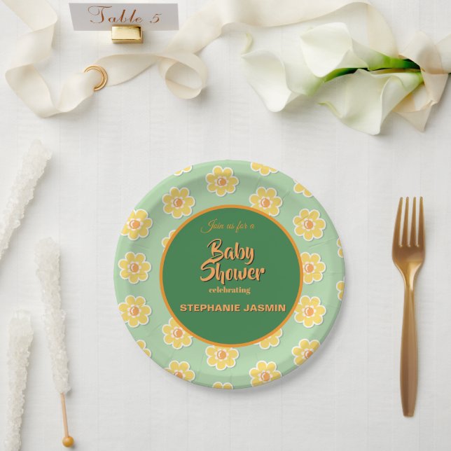 Spring Daisies on Pastel Sage Green Paper Plate (Wedding)