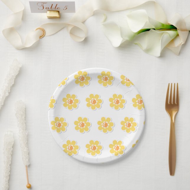 Spring Daisies on Pastel Sage Green Paper Plate (Wedding)