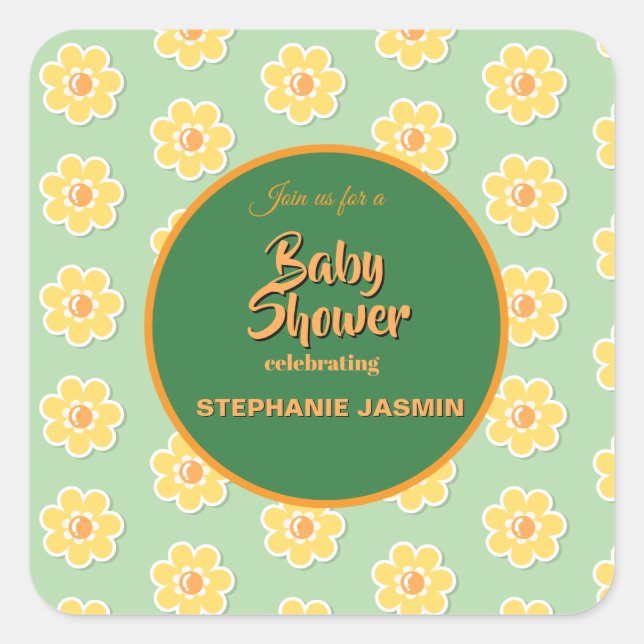 Spring Daisies on Pastel Sage Green Square Sticker (Front)