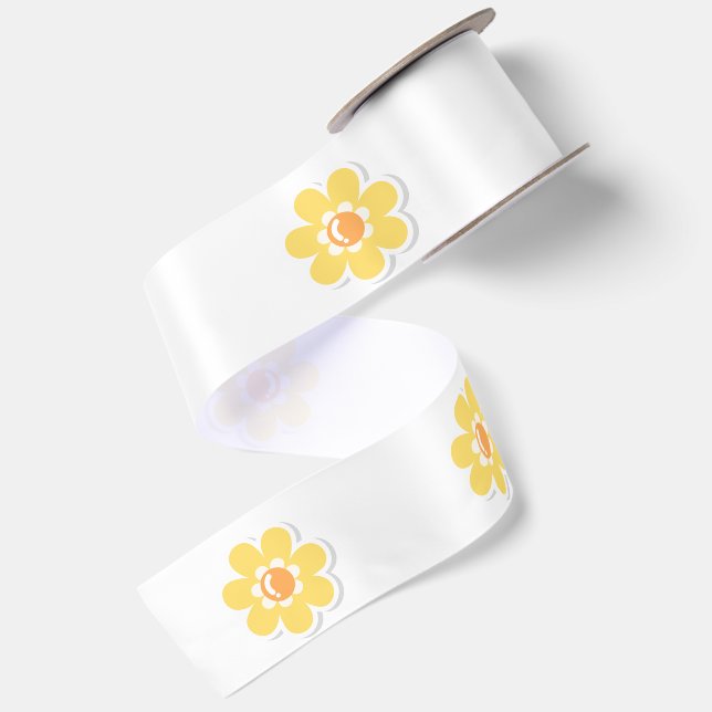 Spring Daisies on Pastel White Satin Ribbon (Front+Back)