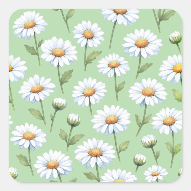 Spring daisies pattern square sticker (Front)