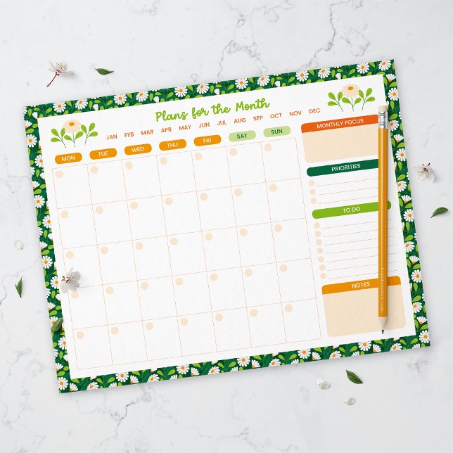 Spring Daisies & Vine Monthly Monday Start Planner Notepad (Creator Uploaded)