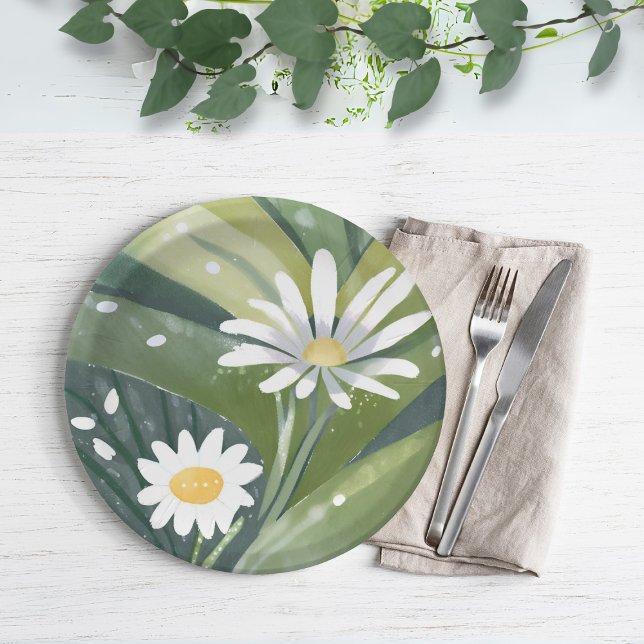 Spring Daisies | Watercolor White Floral Garden Paper Plate (Creator Uploaded)