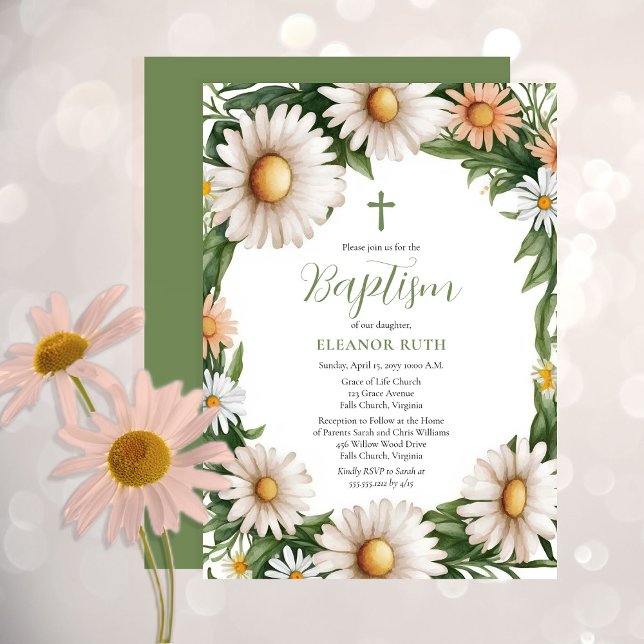 Spring Daisy Blooms Girl Floral Baptism Invitation (Creator Uploaded)