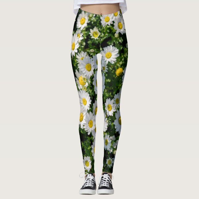 Spring Daisy Field: Serene Background Leggings (Front)