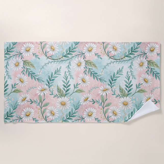 Spring Daisy Floral Beach Towel  (Front)