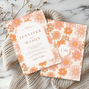 Spring Daisy Floral Retro Boho Wedding Invitation