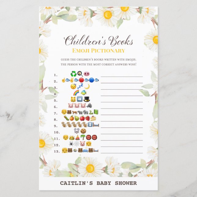 Spring Daisy Flower Baby Shower Game (Front)