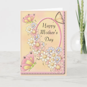 Spring Daisy Flowers & Butterflies Mother's Day Card