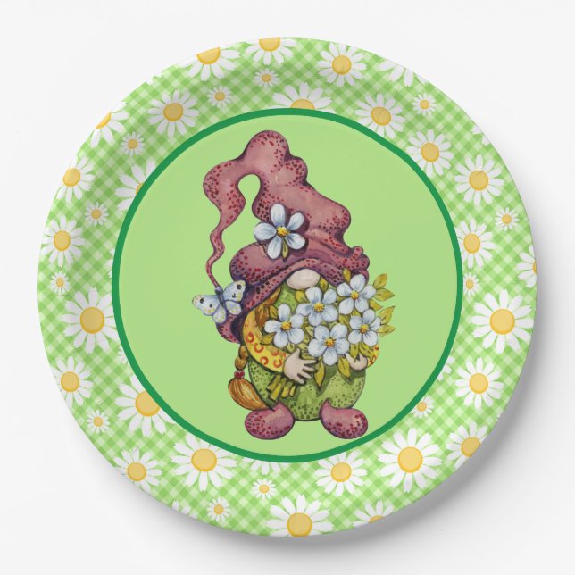 Spring Daisy Gnome Paper Plate (Front)