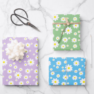 Spring Daisy Pattern Pastel Purple Blue Green Wrapping Paper Sheet